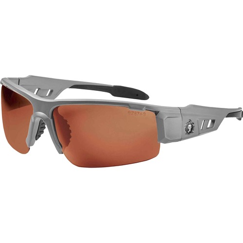 Skullerz Dagr PZ Copper Safety Glasses - Recommended for: Sport, Shooting, Boating, Hunting, Fishing, Skiing, Construction, Landscaping, Carpentry - UVA, UVB, UVC, Debris, Dust Protection - Copper Lens - Matte Gray Frame - Scratch Resistant, Durable, Non-