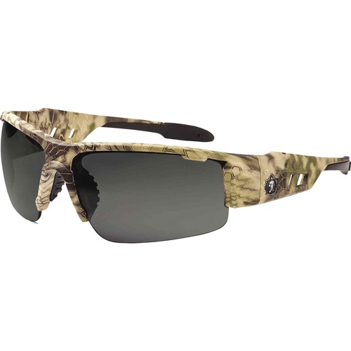 Skullerz Dagr Smoke Lens Safety Glasses - Recommended for: Sport, Shooting, Boating, Hunting, Fishing, Skiing, Construction, Landscaping, Carpentry - UVA, UVB, UVC, Debris, Dust Protection - Smoke Lens - Kryptek Highlander Frame - Scratch Resistant, Durab