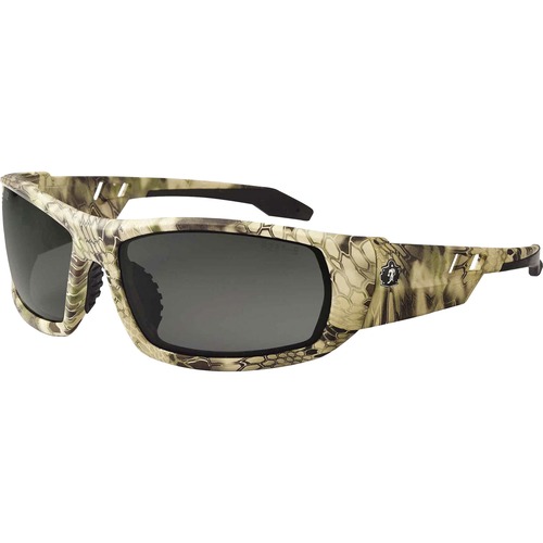 Skullerz Odin Smoke Lens Safety Glasses - Recommended for: Sport, Shooting, Boating, Hunting, Fishing, Skiing, Construction, Landscaping, Carpentry - UVA, UVB, UVC, Debris, Dust Protection - Smoke Lens - Kryptek Highlander Frame - Scratch Resistant, Durab