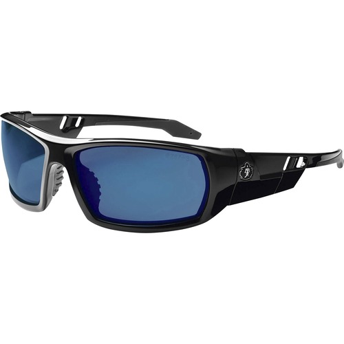 Skullerz Odin Mirror Lens Safety Glasses - Recommended for: Sport, Shooting, Boating, Hunting, Fishing, Skiing, Construction, Landscaping, Carpentry - UVA, UVB, UVC, Debris, Dust Protection - Blue Mirror Lens - Black Frame - Scratch Resistant, Durable, No