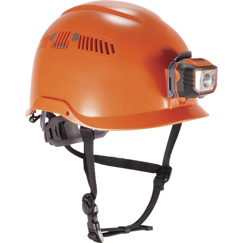 Skullerz 8975LED Class C Safety Helmet - Recommended for: Construction, Utility, Oil & Gas, Forestry, Mining, General Purpose, Climbing - Impact, Odor, Eye, Overhead Falling Objects, Head Protection - Orange - Comfortable, Breathable, Machine Washable, Fl