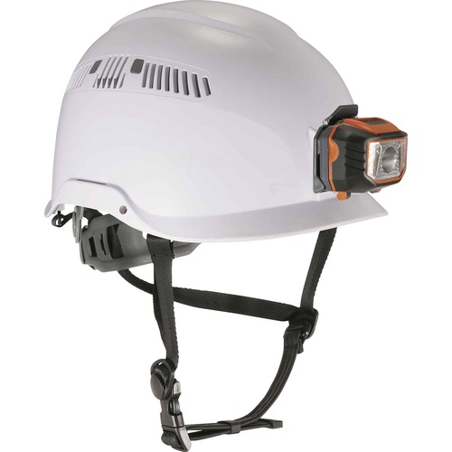 Skullerz 8975LED Class C Safety Helmet - Recommended for: Construction, Utility, Oil & Gas, Forestry, Mining, General Purpose, Climbing - Impact, Odor, Eye, Overhead Falling Objects, Head Protection - White - Comfortable, Breathable, Machine Washable, Fle