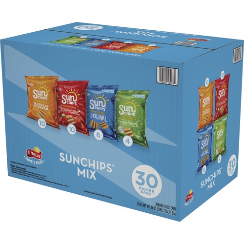 Frito-Lay Sun Chips Variety Pack - Mixed - 1 Serving Bag - 1.50 oz - 30 / Box