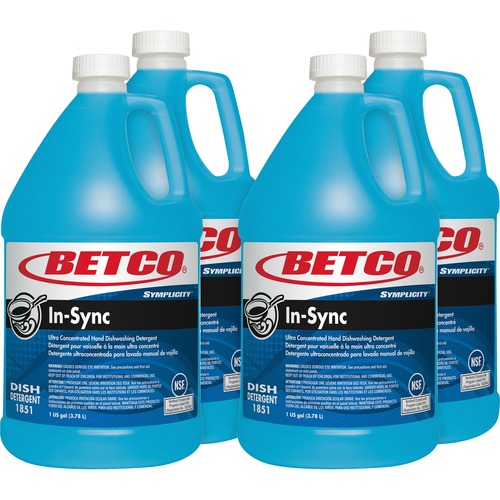 Betco Symplicity In-Sync Dishwashing Detergent - Concentrate - 128 fl oz (4 quart) - Fresh Ozonic Scent - 4 / Carton - Film-free, Rinse-free, Streak-free, Phosphate-free - Blue