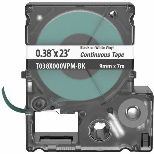 MP CASSETTE, CONTINUOUS TAPE, VINYL, .38" W X 25' L, BLACK ON WHITE