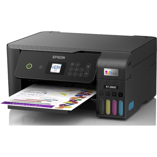 Epson EcoTank ET-2800 Wireless Inkjet Multifunction Printer-Color-Black-Copier/Scanner-5760x1440 Print-120 sheets Input-Color Scanner-1200 Optical Scan-Wireless LAN-Wi-Fi Direct-Apple AirPrint-Mopria Print Service-Epson Connect - Copier/Printer/Scanner - 