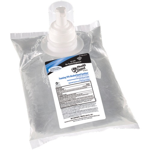 Health Guard Hand Sanitizer Foam - 33.8 fl oz (1000 mL) - Kill Germs - Multipurpose, Hand - Moisturizing - Clear - No Rinse, Dye-free, Fragrance-free, Fast Acting - 4 / Carton