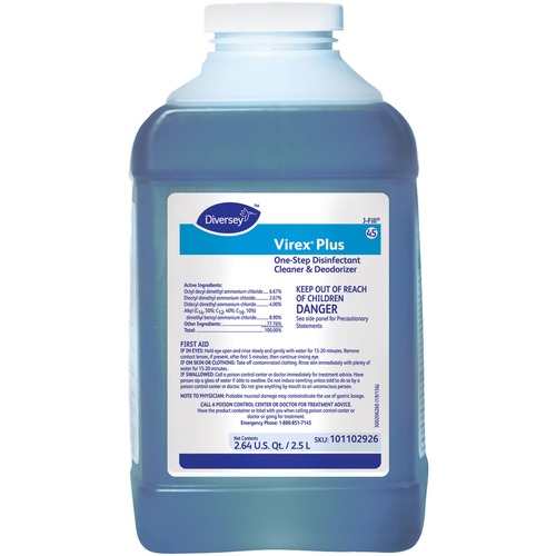 Diversey Virex Plus Disinfectant Cleaner - Concentrate - 84.5 fl oz (2.6 quart) - Surfactant Scent - 2 / Carton - Bactericide, Virucidal, Fungicide, Deodorize - Blue