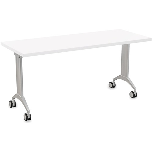 Special-T Link Flip & Nest Table - For - Table TopWhite Rectangle Top - Metallic Silver T-shaped Base - 60" Table Top Length x 24" Table Top Width - 30" Height - Assembly Required - Thermofused Laminate (TFL) Top Material - 1 Each