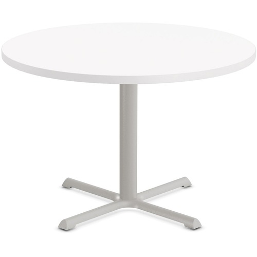 Special-T StarX-2 Dining Table - White Round Top - Gray, Powder Coated x 42" Table Top Diameter - 29" Height - Assembly Required - Thermofused Laminate (TFL) Top Material - 1 Each