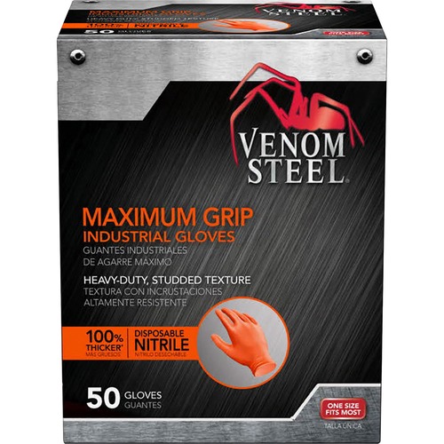 Venom Maximum Grip Nitrile Gloves - Chemical Protection - Universal Size - Diamond Textured - Orange - Embossed, Non-slip Grip, Chemical Resistant, Rip Resistant, Puncture Resistant, Tear Resistant - For Painting, Chemical, Cleaning, Soap - 1 Each - 8 mil