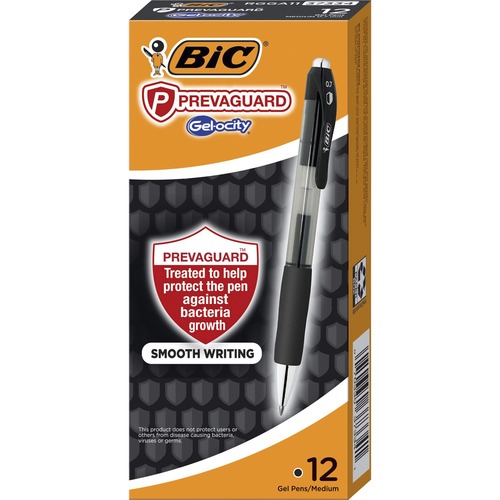 BIC PrevaGuard Gel-ocity Gel Pen - 0.7 mm Pen Point Size - Black Gel-based Ink - 1 / Dozen
