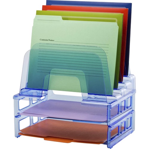 Officemate Blue Glacier™ Large Incline Sorter w/ 2 Letter Trays - 5 Compartment(s) - 14.3" Height x 13.4" Width x 9" Depth - Compact - Transparent Blue - 1 Each