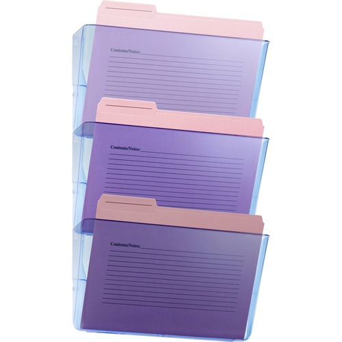 Officemate Blue Glacier™ Wall File, 3/Box - 15" Height x 13" Width x 4.1" Depth - Stackable - Transparent Blue - Plastic - 3 / Pack