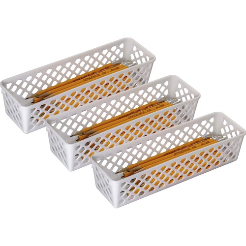 Officemate Achieva® Long Supply Basket, 3/PK - 3.4" Height x 10.1" Width x 3.6" Depth - Compact, Stackable, Storage Space - White - Plastic - 3 / Pack