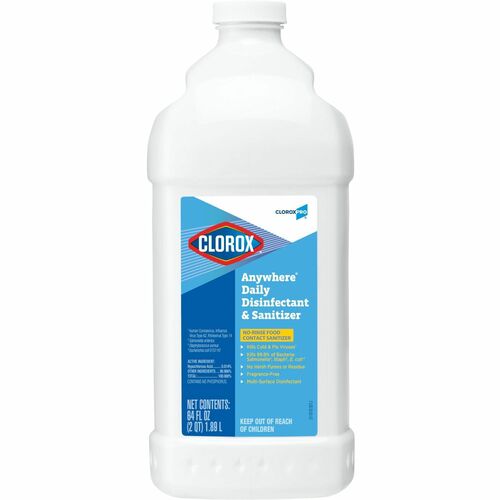 CloroxPro™ Anywhere Daily Disinfectant & Sanitizer - 64 fl oz (2 quart)Bottle - 1 Each - Low Odor, pH Balanced, Rinse-free, Strong - White