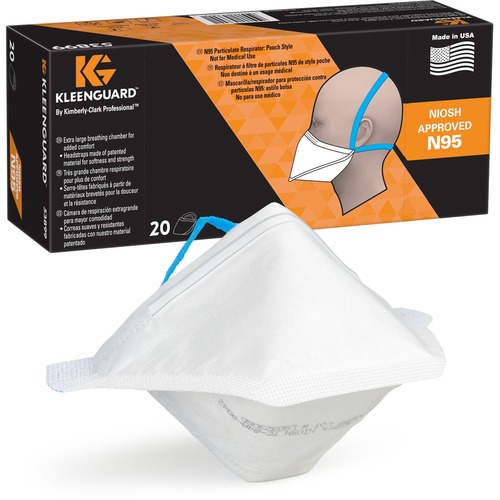 Kleenguard N95 Pouch Respirator - Recommended for: Face - Comfortable, Breathable, Adjustable Nose-piece, Lightweight, Foldable, Head Strap, Particle Filtration Efficiency (PFE) - Regular Size - Airborne Particle Protection - White - 20 / Pack = KLG53899