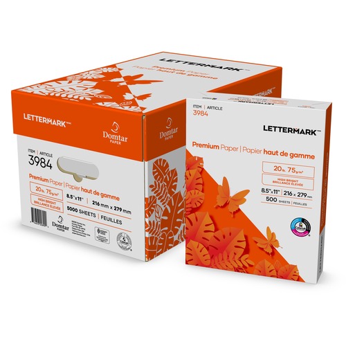 Lettermark Premium Paper Multipurpose - White - 96 Brightness - Letter - 8 1/2" x 11" - 20 lb Basis Weight - 75 g/m² Grammage - 5000 / Carton - Sustainable Forestry Initiative (SFI) - ColorLok Technology, Jam-free, Acid-free, Elemental Chlorine-free