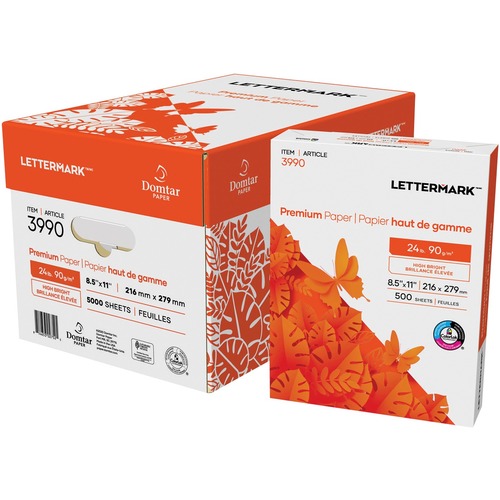 Lettermark Inkjet, Laser Copy & Multipurpose Paper - Bright White, Black - 96 Brightness - Letter - 8 1/2" x 11" - 24 lb Basis Weight - 90 g/m² Grammage - 5000 / Carton - SFI - ColorLok Technology, Jam-free, Acid-free, Elemental Chlorine-free