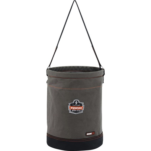 Ergodyne 5930 Web Handle Canvas Hoist Bucket - Reinforced, Handle, Pocket, Durable, Storm Drain - 14" - Plastic, Nylon, Nickel Plated, Synthetic Leather, Canvas - Gray - 1 Each