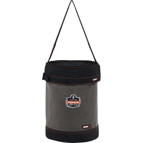 Ergodyne 5930T Bucket - Reinforced, Handle, Pocket, Durable, Storm Drain - 14" - Plastic, Nylon, Nickel Plated, Synthetic Leather, Canvas - Gray - 1 Each