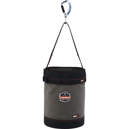 Ergodyne 5940T Bucket - Reinforced, Handle, Pocket, Durable, Storm Drain - 14" - Plastic, Nylon, Nickel Plated, Synthetic Leather, Canvas - Gray - 1 Each