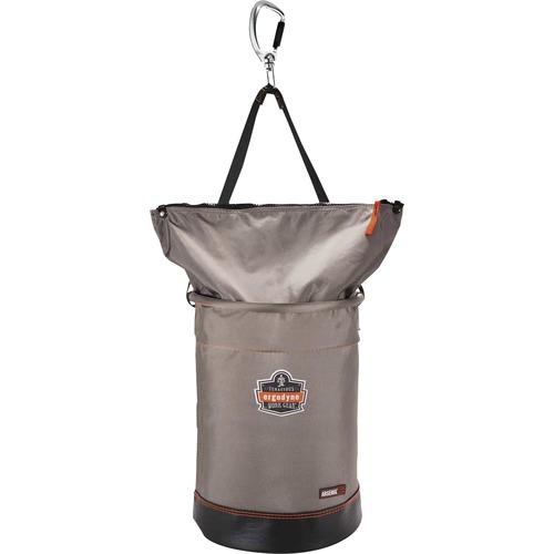 Arsenal 5974 Hoist Bucket with Swiveling Carabiner - Large Size - 99.21 lb Capacity - Zipper Closure - Gray - Nylon, Synthetic Leather, Tarpaulin, Leather, Nickel Plated - 1Each - Multipurpose