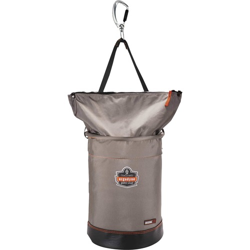 Ergodyne 5974 Hoist Bucket with Swiveling Carabiner - Large Size - 99.21 lb Capacity - Zipper Closure - Gray - Nylon, Synthetic Leather, Tarpaulin, Leather, Nickel Plated - Multipurpose - 1 Each