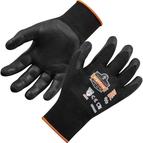 Ergodyne ProFlex 7001 Abrasion-Resistant Nitrile-Coated Gloves - DSX - Nitrile Coating - Small Size - Black - Touchscreen Capable - Abrasion Resistant, Seamless, Knit Wrist, Dirt Resistant, Debris Resistant, Machine Washable, Comfortable, Flexible, Breath