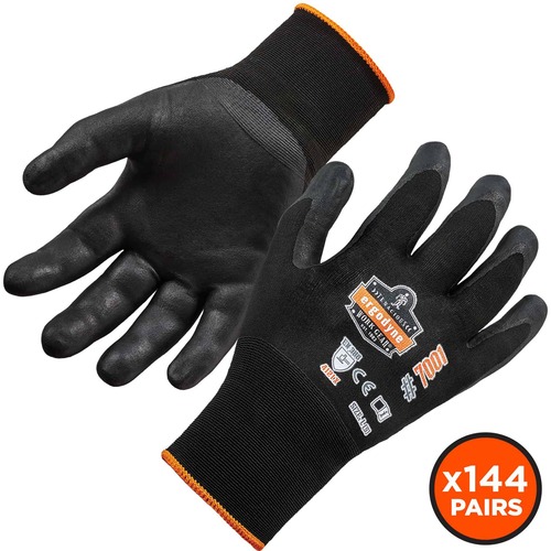 Ergodyne ProFlex 7001 Abrasion-Resistant Nitrile-Coated Gloves - DSX - Nitrile Coating - Small Size - Black - Touchscreen Capable - Seamless, Knit Wrist, Dirt Resistant, Debris Resistant, Machine Washable, Comfortable, Flexible, Abrasion Resistant, Breath