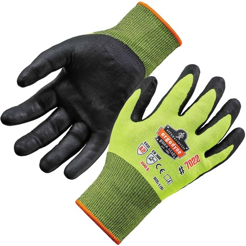 Ergodyne ProFlex 7022 Hi-Vis Nitrile-Coated Cut-Resistant Gloves - A2 DSX - Nitrile Coating - Large Size - Lime - Touchscreen Capable - Cut Resistant, High Visibility, Seamless, Knit Wrist, Dirt Resistant, Debris Resistant, Machine Washable, Comfortable, 