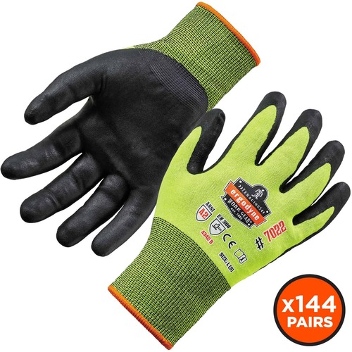 Ergodyne ProFlex 7022 Hi-Vis Nitrile-Coated Cut-Resistant Gloves - A2 DSX - Nitrile Coating - Small Size - Lime - Touchscreen Capable - Cut Resistant, Seamless, Knit Wrist, Dirt Resistant, Debris Resistant, High Visibility, Machine Washable, Comfortable, 