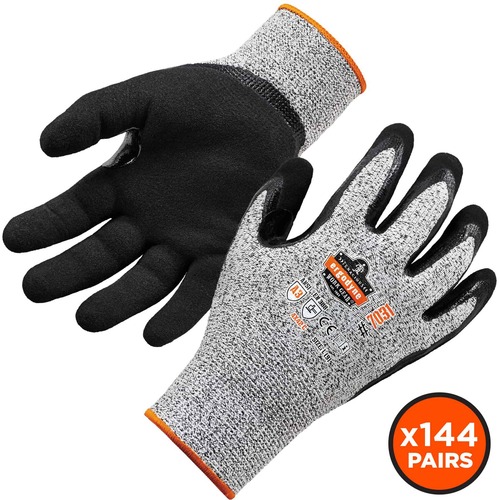 Ergodyne ProFlex 7031 Nitrile-Coated Cut-Resistant Gloves - A3 Level - Nitrile Coating - Small Size - Gray - Cut Resistant, Seamless, Knit Wrist, Dirt Resistant, Debris Resistant, Machine Washable, High Visibility, Puncture Resistant, Abrasion Resistant, 