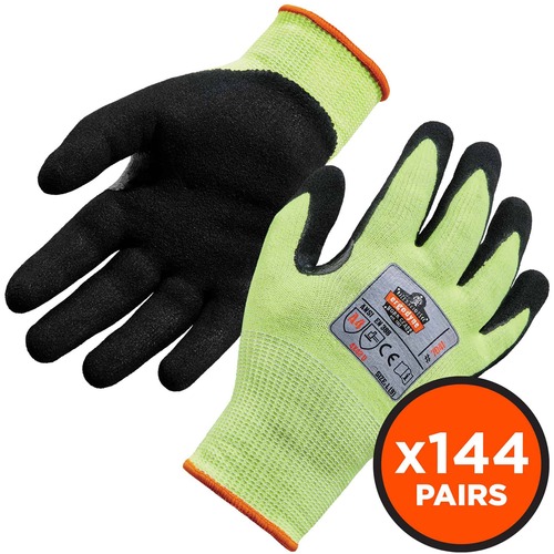 Ergodyne ProFlex 7041 Hi-Vis Nitrile-Coated Level 4 Cut Gloves - Nitrile, Polyurethane Coating - Medium Size - Lime - Cut Resistant, Abrasion Resistant, Breathable, Seamless, Knit Wrist, Dirt Resistant, Debris Resistant, High Visibility, Machine Washable,