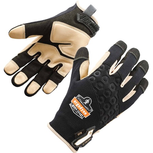Ergodyne ProFlex 710LTR Heavy-Duty Leather-Reinforced Gloves - Medium Size - Black - Heavy Duty, Abrasion Resistant, Flexible, Comfortable, Knitted, Secure Fit, Molded, Pull-on Tab, ID Tab, Machine Washable, Reinforced, ... - 1 - 2.50" Thickness - 13" Glo