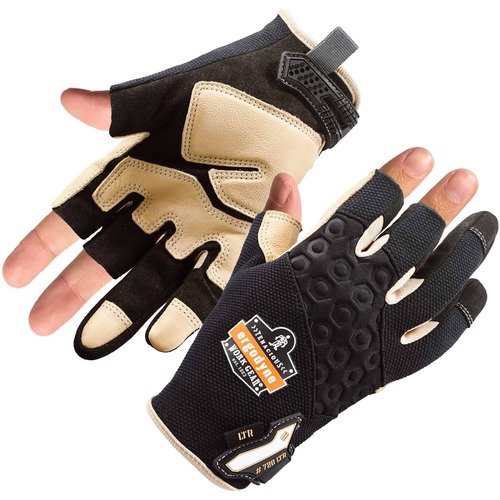 Ergodyne ProFlex 720LTR Heavy-Duty Leather-Reinforced Framing Gloves - Small Size - Black - Heavy Duty, Abrasion Resistant, Flexible, Comfortable, Knitted, Secure Fit, Molded, Pull-on Tab, ID Tab, Machine Washable, Reinforced, ... - 1 - 2.50" Thickness - 