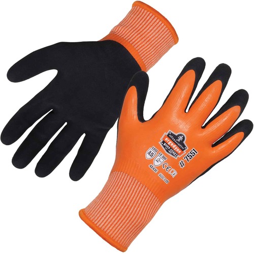 Ergodyne ProFlex 7551 A5 Coated Waterproof Gloves - Thermal Protection - Nitrile, Latex Coating - Small Size - Orange - Cut Resistant, Water Proof, Cold Resistant, Superior Grip, Machine Washable, Puncture Resistant, Abrasion Resistant, Slash Resistant, C