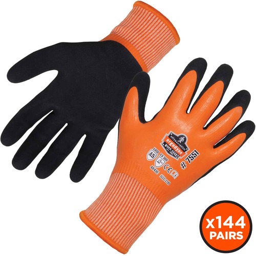 Ergodyne ProFlex 7551 A5 Coated Waterproof Gloves - Nitrile, Latex Coating - Medium Size - Orange - Water Proof, Machine Washable, Cut Resistant, Puncture Resistant, Abrasion Resistant, Slash Resistant, Superior Grip, Comfortable - For Handling Goods, Con