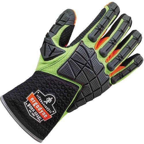 Ergodyne ProFlex 925F(x) Standard Dorsal Impact-Reducing Gloves - Medium Size - Lime - Impact Resistant, High Visibility, Non-slip Grip, Grip Dots, Reinforced Thumb, Reinforced Index Finger, Breathable, Reflective Binding, Pull-on Tab, Durable - 1 - 2" Th