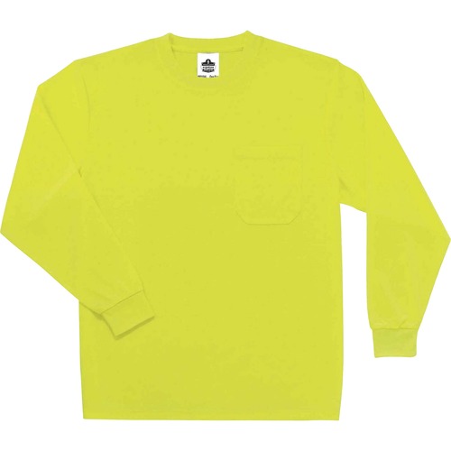 GloWear 8091 Non-Certified Long Sleeve T-Shirt - Large Size - Polyester - Lime