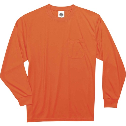 GloWear 8091 Non-Certified Long Sleeve T-Shirt - Large Size - Polyester - Orange