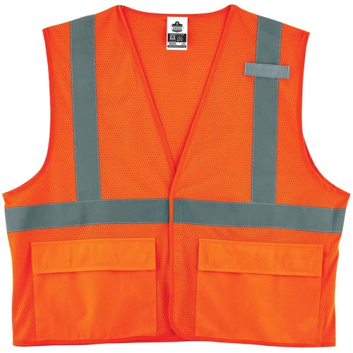 GloWear 8220HL Type R Class 2 Standard Mesh Vest - 2-Xtra Large/3-Xtra Large Size - Hook & Loop Closure - Mesh Fabric, Polyester Mesh - Orange - Pocket, Mic Tab, Reflective - 1 Each