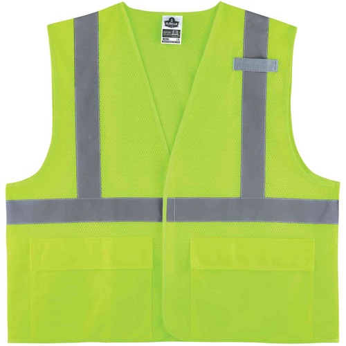 GloWear 8220HL Type R Class 2 Standard Mesh Vest - Small/Medium Size - Hook & Loop Closure - Mesh Fabric, Polyester Mesh - Lime - Pocket, Mic Tab, Reflective - 1 Each