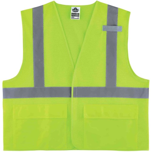 GloWear 8220HL Type R Class 2 Standard Mesh Vest - 2-Xtra Large/3-Xtra Large Size - Hook & Loop Closure - Mesh Fabric, Polyester Mesh - Lime - Pocket, Mic Tab, Reflective - 1 Each