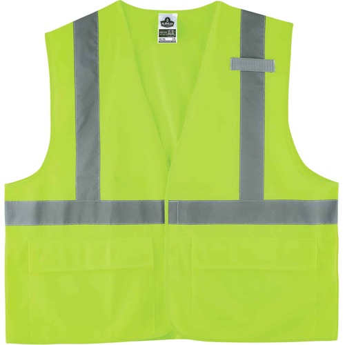 GloWear 8225HL Type R Class 2 Standard Solid Vest - Large/Extra Large Size - Hook & Loop Closure - Fabric, Polyester - Lime - Pocket, Mic Tab, Reflective - 1 Each