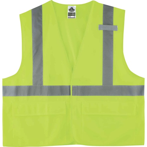 GloWear 8225HL Type R Class 2 Standard Solid Vest - 2-Xtra Large/3-Xtra Large Size - Hook & Loop Closure - Fabric, Polyester - Lime - Pocket, Mic Tab, Reflective - 1 Each