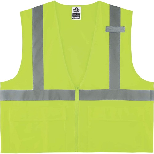 GloWear 8225Z Type R Class 2 Standard Solid Vest - Small/Medium Size - Zipper Closure - Fabric, Polyester - Lime - Pocket, Mic Tab, Reflective - 1 Each