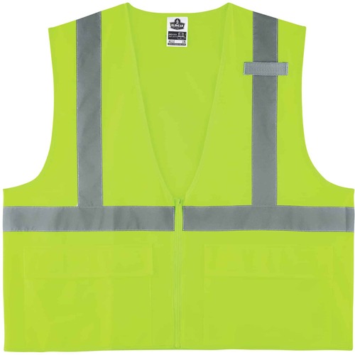 GloWear 8225Z Type R Class 2 Standard Solid Vest - 2-Xtra Large/3-Xtra Large Size - Zipper Closure - Fabric, Polyester - Lime - Pocket, Mic Tab, Reflective - 1 Each