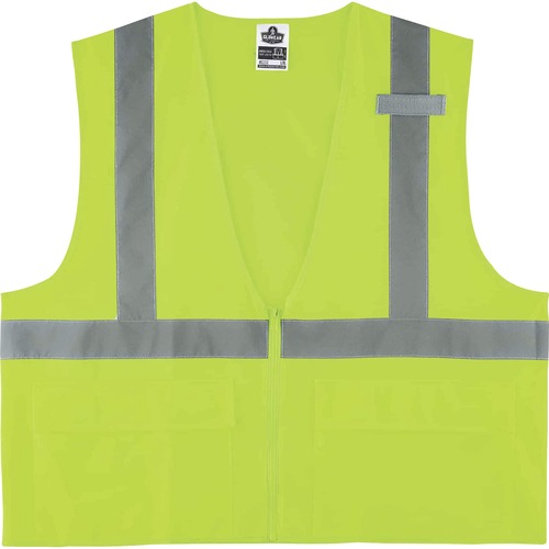 GloWear 8225Z Type R Class 2 Standard Solid Vest - 4-Xtra Large/5-Xtra Large Size - Zipper Closure - Fabric, Polyester - Lime - Pocket, Mic Tab, Reflective - 1 Each
