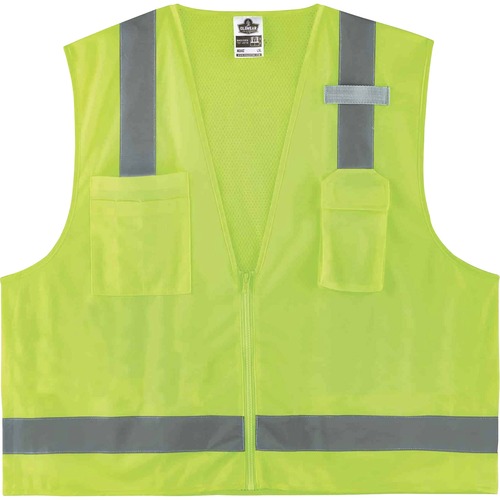 GloWear 8249Z Type R Class 2 Economy Surveyors Vest - Recommended for: Construction, Baggage Handling - Extra Small Size - Zipper Closure - Polyester, Polyester Mesh - Lime - Pocket, Mic Tab, Reflective, High Visibility, Breathable, Lightweight, Chest Poc